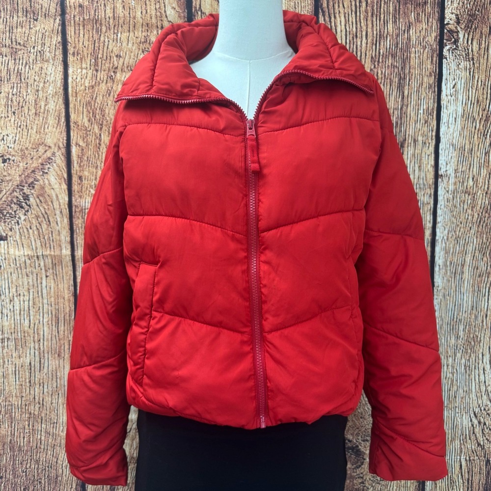 Abercrombie & Fitch Red Puffer Jacket Water Wind Resistant Funnel Neck Small
